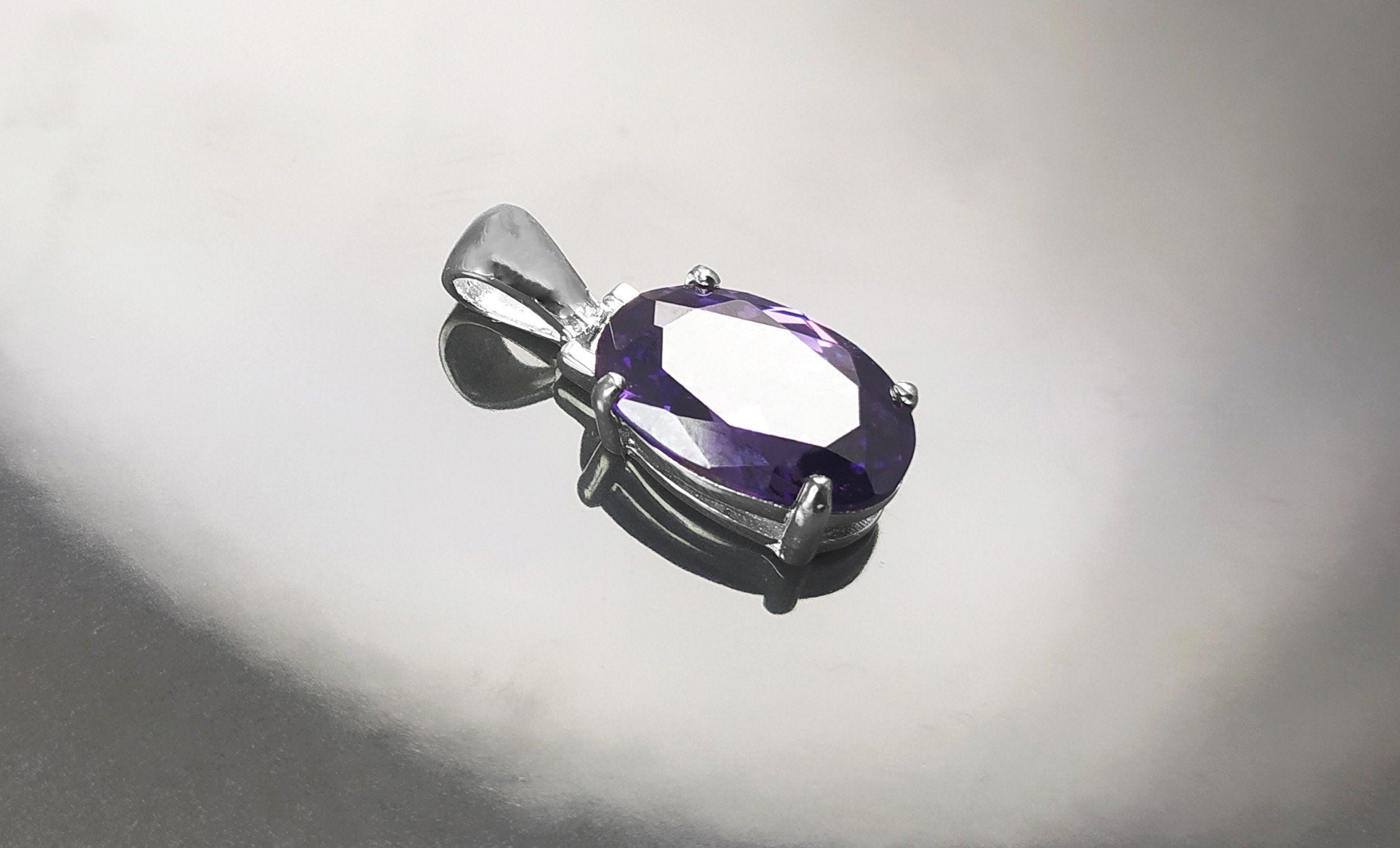 Purple stone pendant, sterling silver, classic oval amethyst violet color stone jewelry, minimalist everyday necklace, gift for her