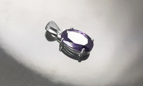 Purple stone pendant, sterling silver, classic oval amethyst violet color stone jewelry, minimalist everyday necklace, gift for her