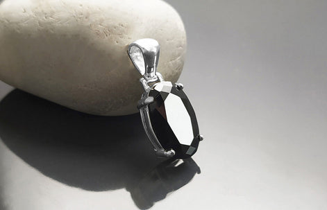 Black Oval Pendant, Sterling Silver, Classic Faceted Cz Stone Jewelry, Minimalist Everyday Necklace