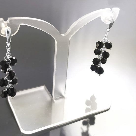 Black dangle earrings, sterling silver, teardrop blackberry crystal cz stones grape earrings, dark blackberries bunch, modern jewelry