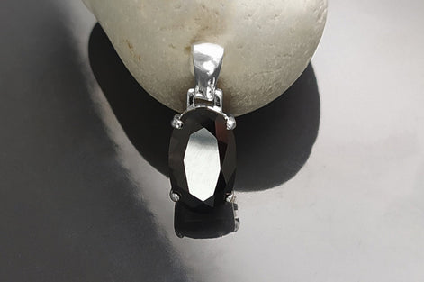 Black Oval Pendant, Sterling Silver, Classic Faceted Cz Stone Jewelry, Minimalist Everyday Necklace