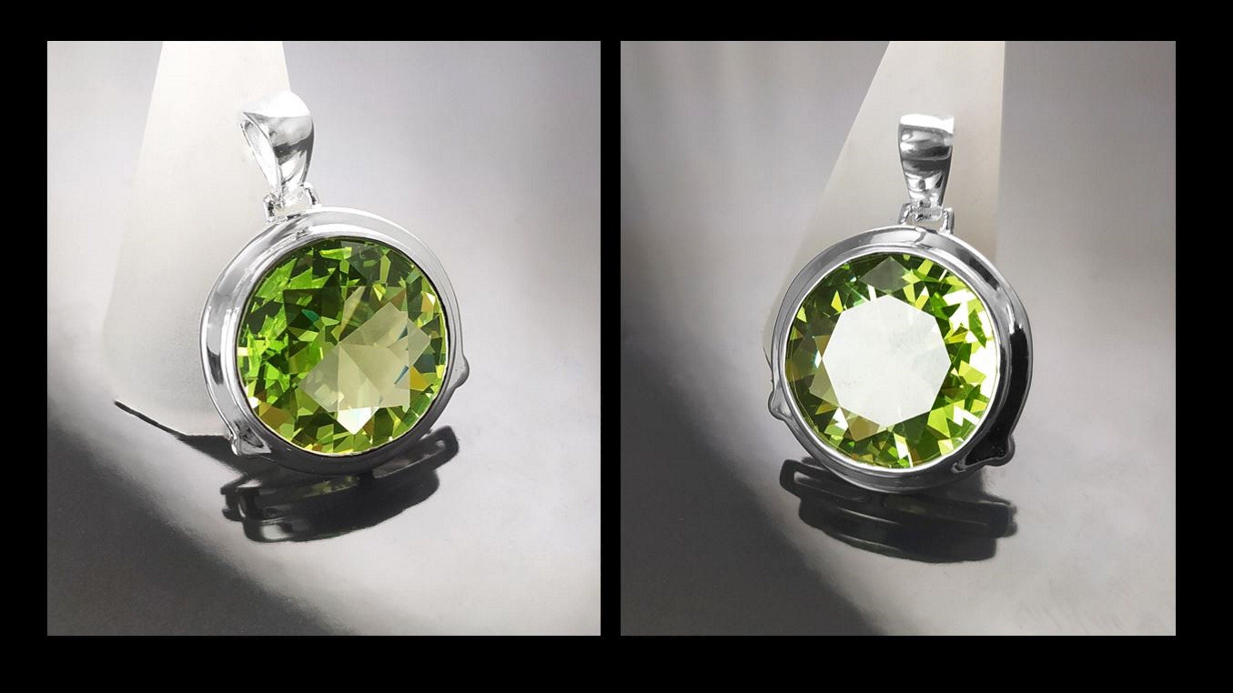 Green Sterling Silver Pendant, Bezel Set Green Peridot CZ Stone, Statement Necklace