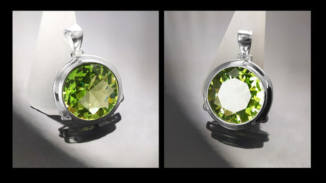 Green Sterling Silver Pendant, Bezel Set Green Peridot CZ Stone, Statement Necklace