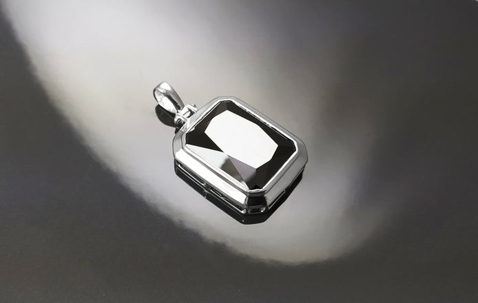 Black Rectangle Pendant, Sterling Silver Jewelry, Big Cz Stone, Deep Dark Black Color, Statement Rectangle Necklace, Unisex Women Gift