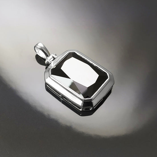 Black Rectangle Pendant, Sterling Silver Jewelry, Big Cz Stone, Deep Dark Black Color, Statement Rectangle Necklace, Unisex Women Gift