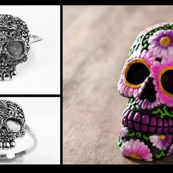 Sterling Silver Floral Gothic Skull Ring, Day of the Dead Jewelry