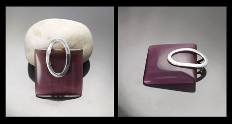 Purple Amethyst Cat's Eye Pendant, Sterling Silver 925 Geometric Necklace