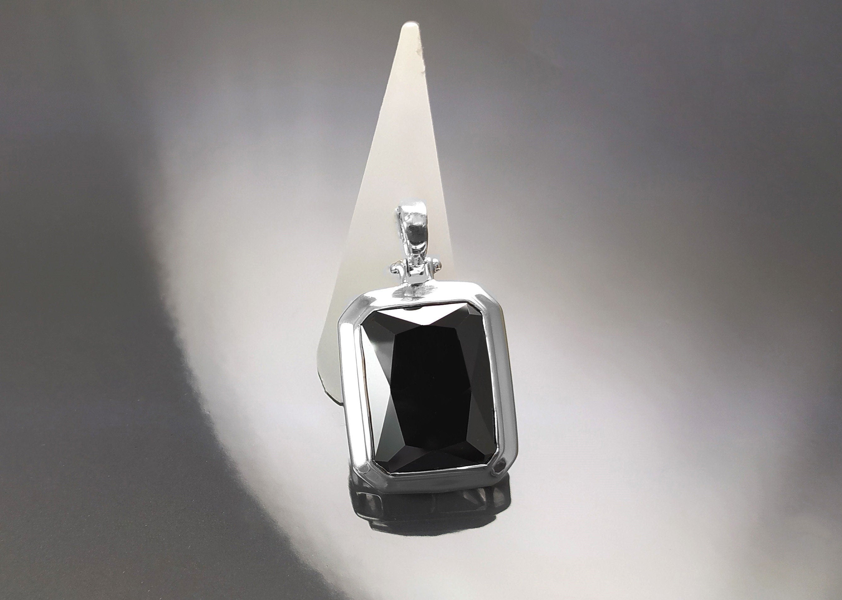 Black rectangle pendant, sterling silver, Oversized big stone cz, big rectangle necklace, unisex man women gift