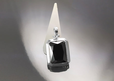 Black rectangle pendant, sterling silver, Oversized big stone cz, big rectangle necklace, unisex man women gift