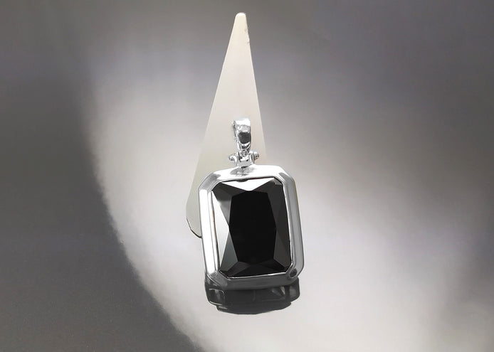 Black rectangle pendant, sterling silver, Oversized big stone cz, big rectangle necklace, unisex man women gift
