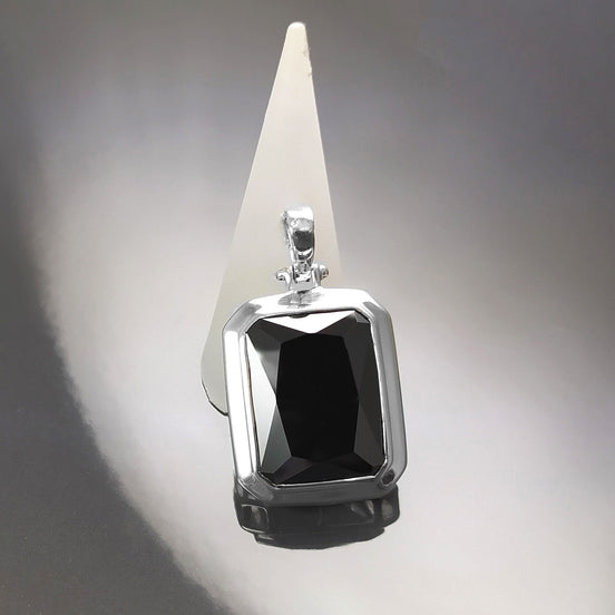 Black rectangle pendant, sterling silver, Oversized big stone cz, big rectangle necklace, unisex man women gift