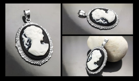 Sterling Silver Cameo Earrings – Vintage Woman Portrait Studs Victorian Jewelry