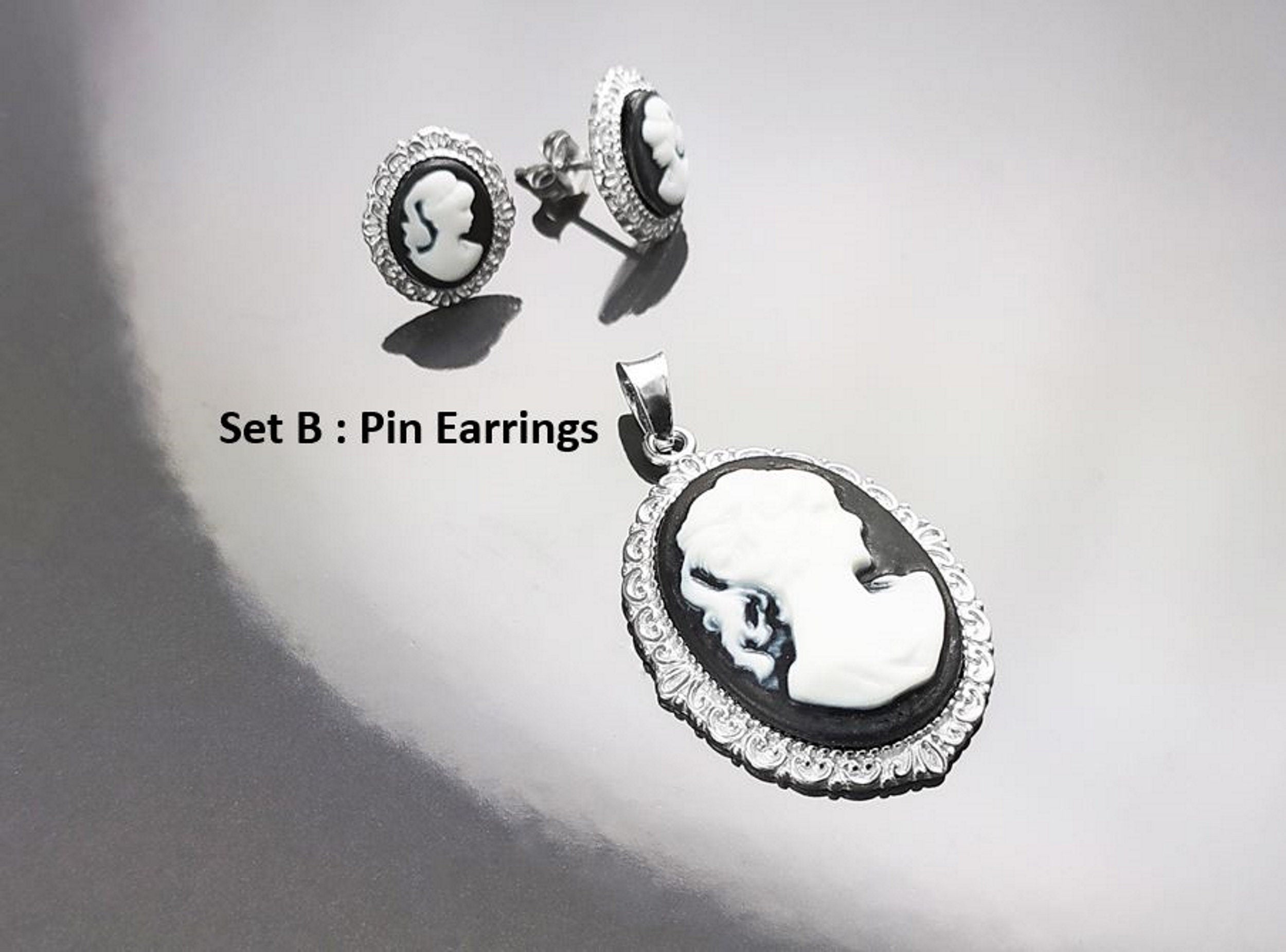 Sterling Silver Cameo Pendant: Black & White Resin, Vintage Style