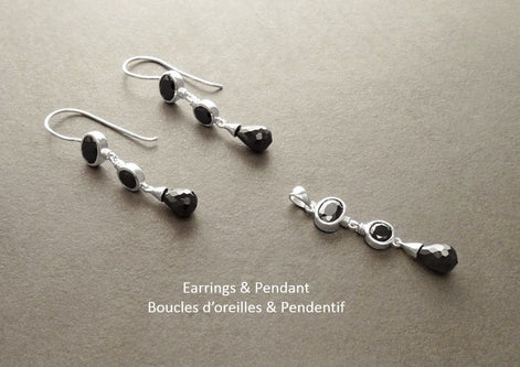 Black Drop Earrings - Hook Earrings - Sterling Silver - Chandelier Earrings - Black Color Cubic Zirconia - Long silver earrings