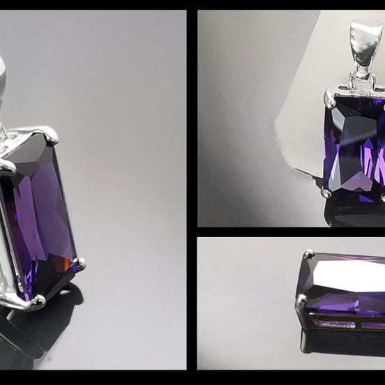 PURPLE Rectangle Pendant, Sterling silver, Amethyst Color Cz Stone necklace, Classic Minimalist Stones jewelry, Purple Necklace Cz