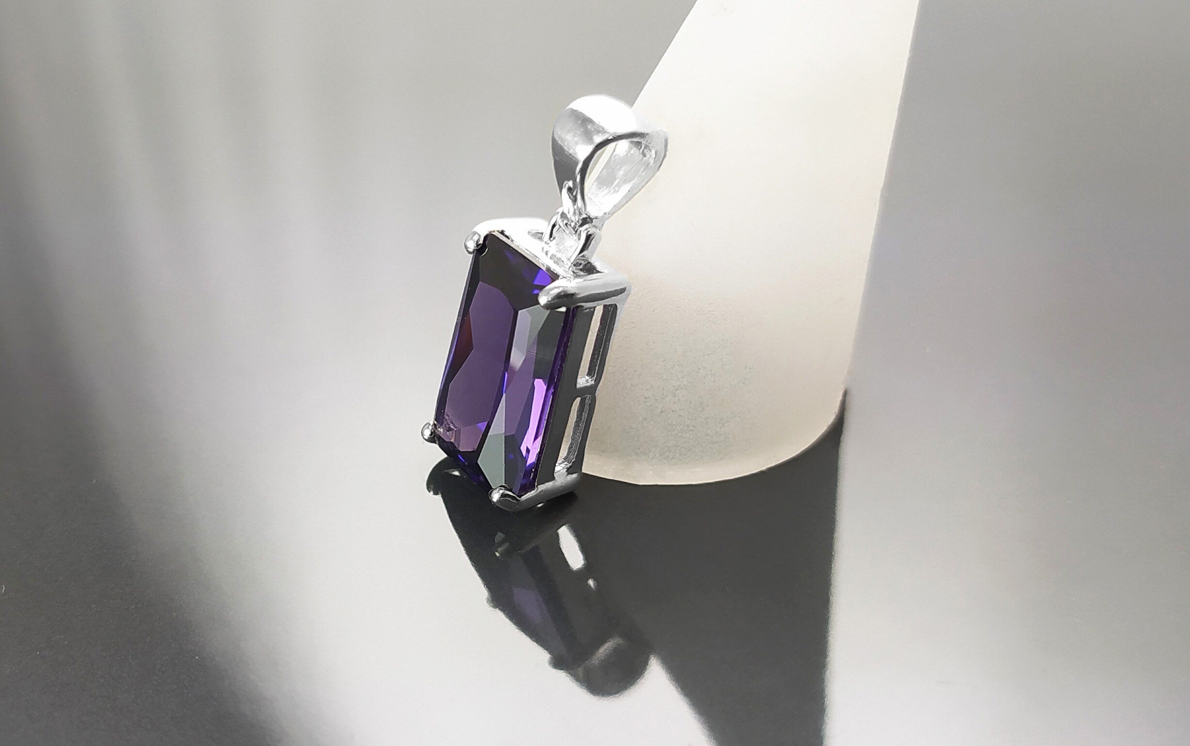PURPLE Rectangle Pendant, Sterling silver, Amethyst Color Cz Stone necklace, Classic Minimalist Stones jewelry, Purple Necklace Cz