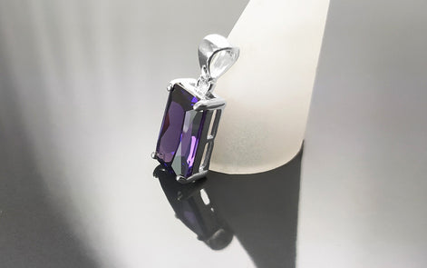 PURPLE Rectangle Pendant, Sterling silver, Amethyst Color Cz Stone necklace, Classic Minimalist Stones jewelry, Purple Necklace Cz