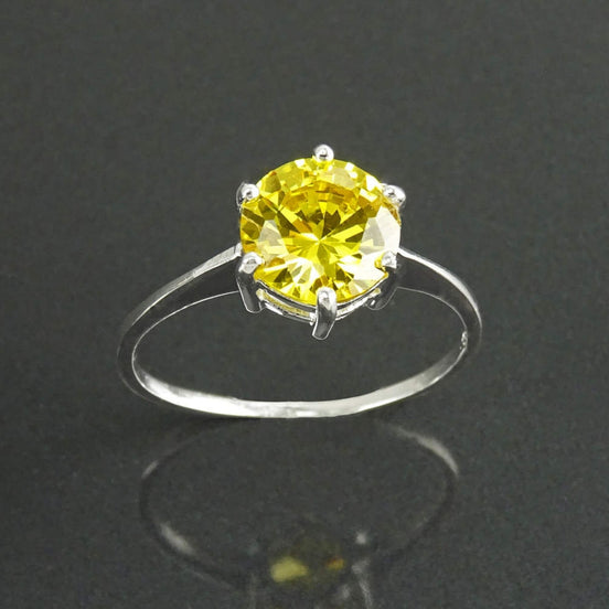 Solitaire Ring, Sterling Silver, 8mm Yellow Color (CZ) Stone, Modern promise jewelry Design, Women engagement gift