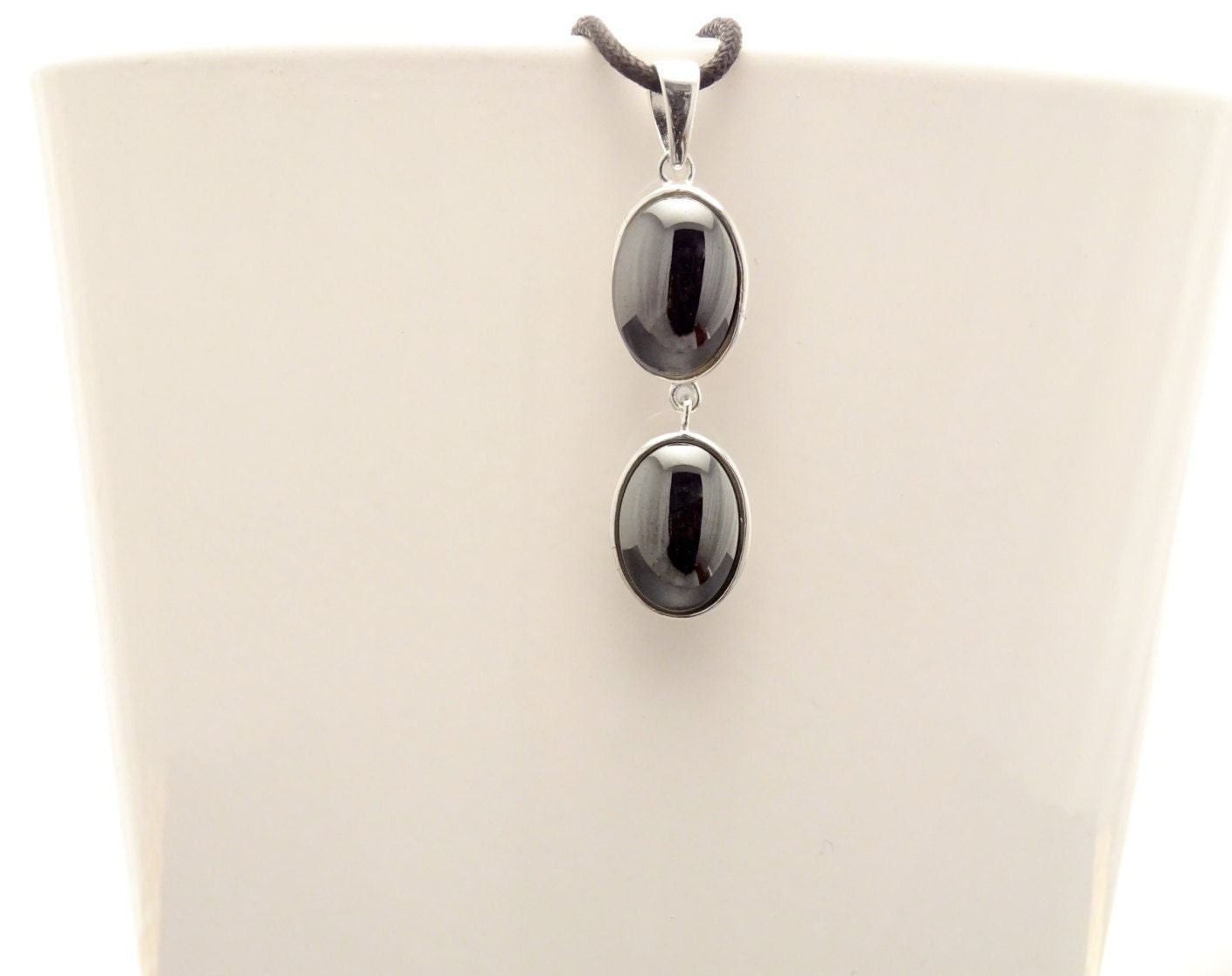 Gray Hematite Stone Earrings, Sterling Silver, NATURAL Grey Hematite Gemstone, Minimalist Modern Jewelry, Dangle Drop Oval 2 Stones Earrings