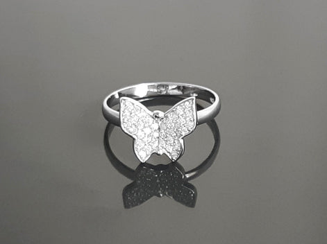 Butterfly Ring, Sterling Silver, Clear White Stones (CZ), Designer Butterflies Jewelry, Fashion Ring, Gift for Her, Bright Ring