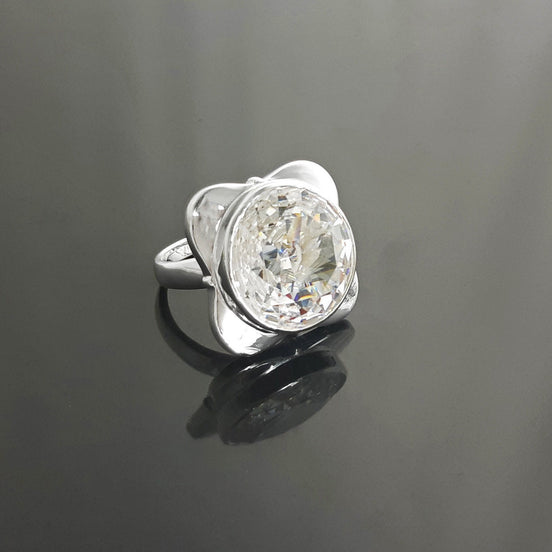 Statement Square Ring, Sterling Silver Ring, Unique Statement Silver Ring, Four-Leaf Clover Ring, set with a Majestic White, Cubic Zirconia.