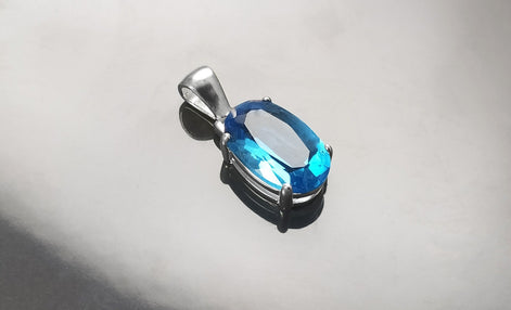 Blue Stone Necklace, sterling silver, classic oval shape topaz color Cz stone necklace, Classic Minimalist Stones jewelry, Blue Oval Pendant
