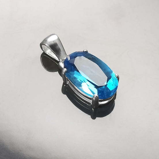 Blue Stone Necklace, sterling silver, classic oval shape topaz color Cz stone necklace, Classic Minimalist Stones jewelry, Blue Oval Pendant