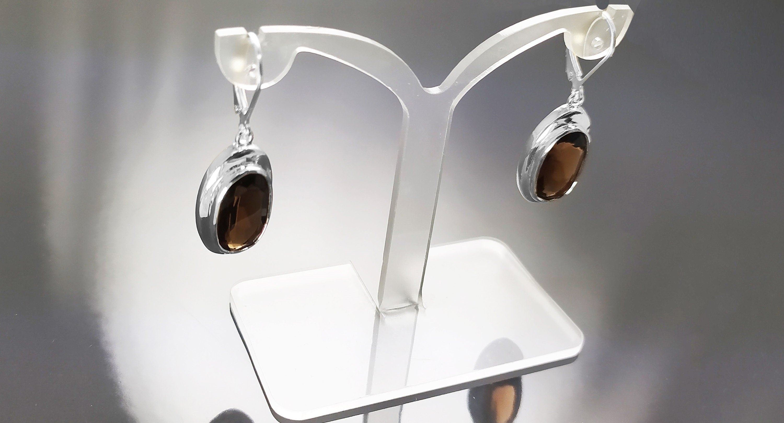 Oval dangle earrings in Chocolate Brown Sterling Silver 925 Diamond-Simulated Zirconia Gift for Women