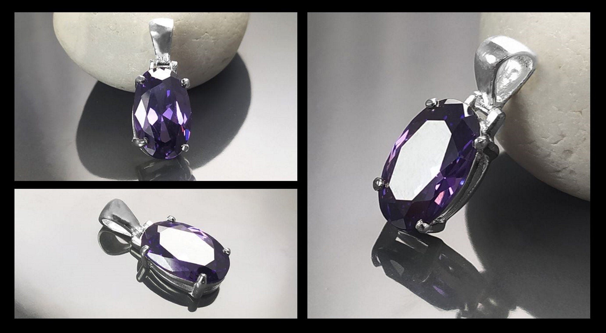 Purple stone pendant, sterling silver, classic oval amethyst violet color stone jewelry, minimalist everyday necklace, gift for her