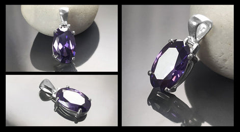 Purple stone pendant, sterling silver, classic oval amethyst violet color stone jewelry, minimalist everyday necklace, gift for her
