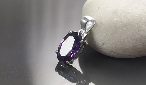Purple stone pendant, sterling silver, classic oval amethyst violet color stone jewelry, minimalist everyday necklace, gift for her