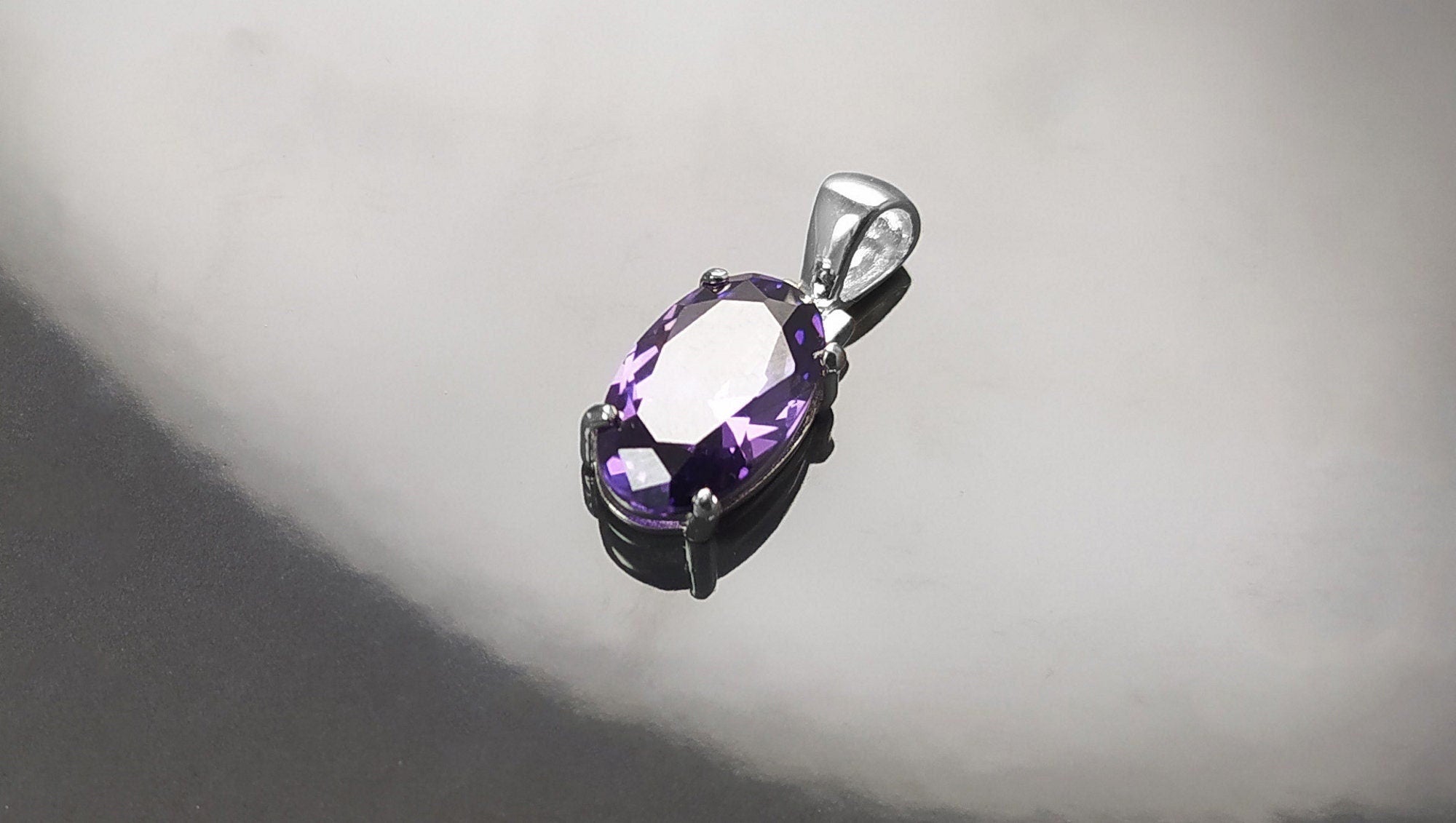 Purple stone pendant, sterling silver, classic oval amethyst violet color stone jewelry, minimalist everyday necklace, gift for her