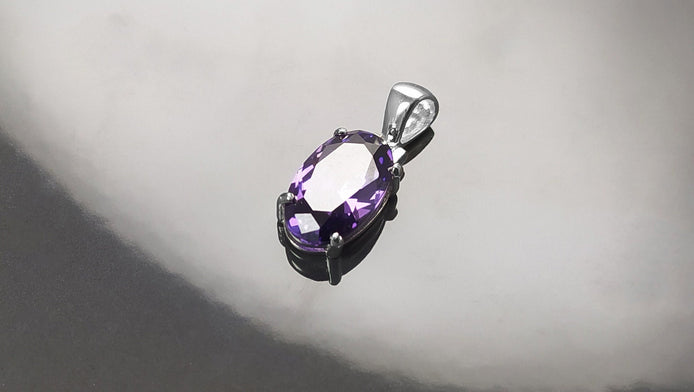 Purple stone pendant, sterling silver, classic oval amethyst violet color stone jewelry, minimalist everyday necklace, gift for her