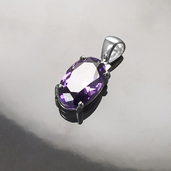 Purple stone pendant, sterling silver, classic oval amethyst violet color stone jewelry, minimalist everyday necklace, gift for her