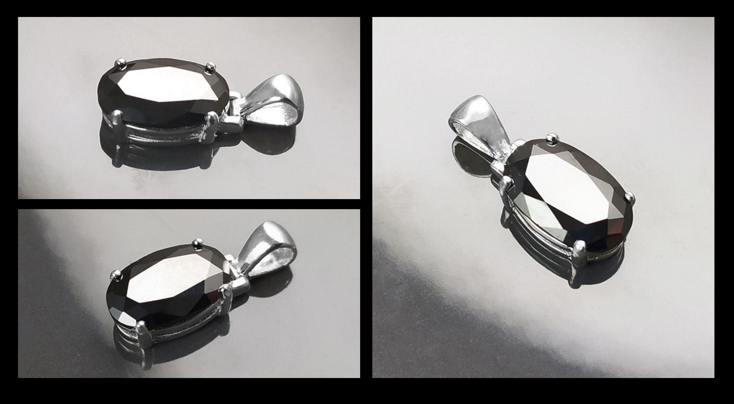 Black Oval Pendant, Sterling Silver, Classic Faceted Cz Stone Jewelry, Minimalist Everyday Necklace