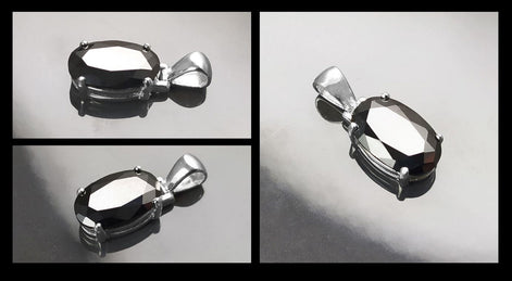 Black Oval Pendant, Sterling Silver, Classic Faceted Cz Stone Jewelry, Minimalist Everyday Necklace