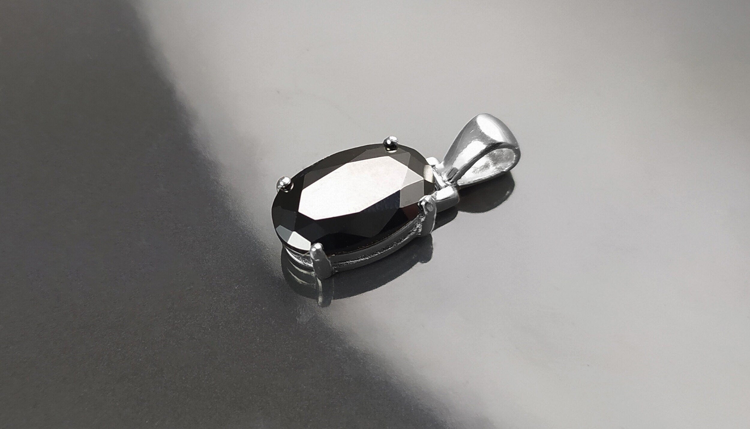 Black Oval Pendant, Sterling Silver, Classic Faceted Cz Stone Jewelry, Minimalist Everyday Necklace