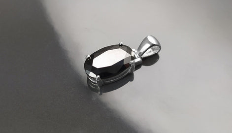 Black Oval Pendant, Sterling Silver, Classic Faceted Cz Stone Jewelry, Minimalist Everyday Necklace