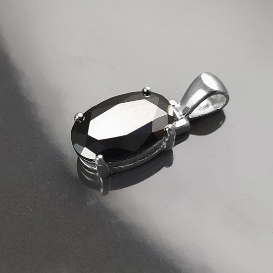 Black Oval Pendant, Sterling Silver, Classic Faceted Cz Stone Jewelry, Minimalist Everyday Necklace