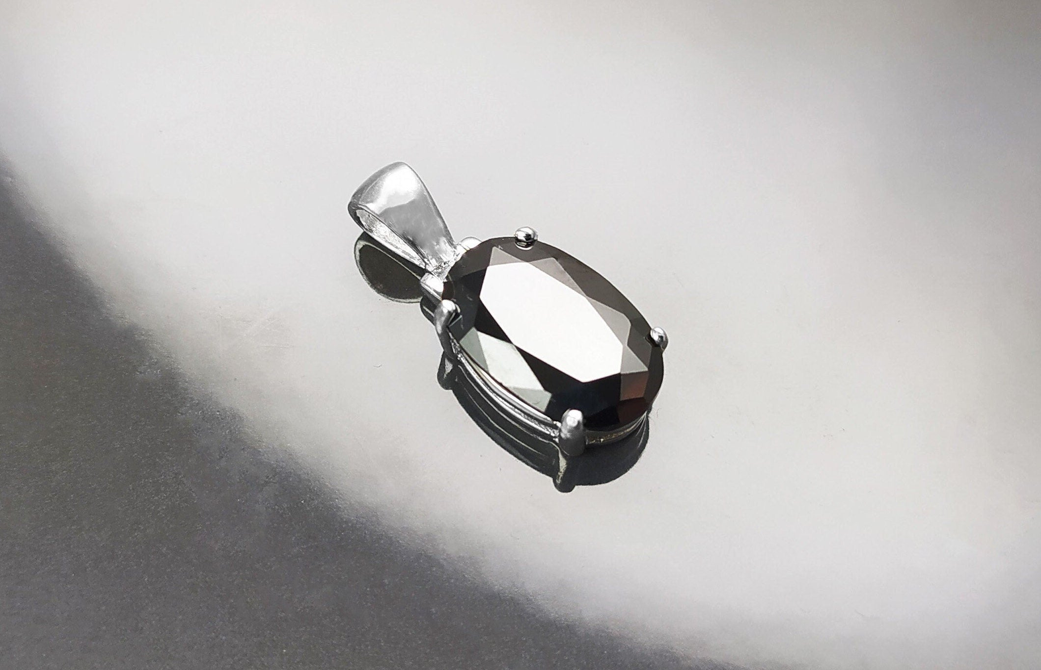 Black Oval Pendant, Sterling Silver, Classic Faceted Cz Stone Jewelry, Minimalist Everyday Necklace