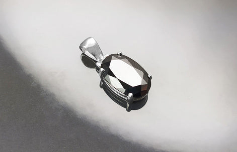 Black Oval Pendant, Sterling Silver, Classic Faceted Cz Stone Jewelry, Minimalist Everyday Necklace