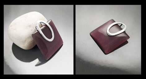 Purple Amethyst Cat's Eye Pendant, Sterling Silver 925 Geometric Necklace