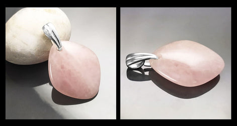 Genuine Oval Quartz PENDANT, Sterling Silver and Natural Rose Quartz Pendant, Veined Pink Stone, Gemstone Birthstone, Stunning Quartz.