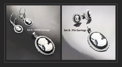 Sterling Silver Cameo Pendant: Black & White Resin, Vintage Style