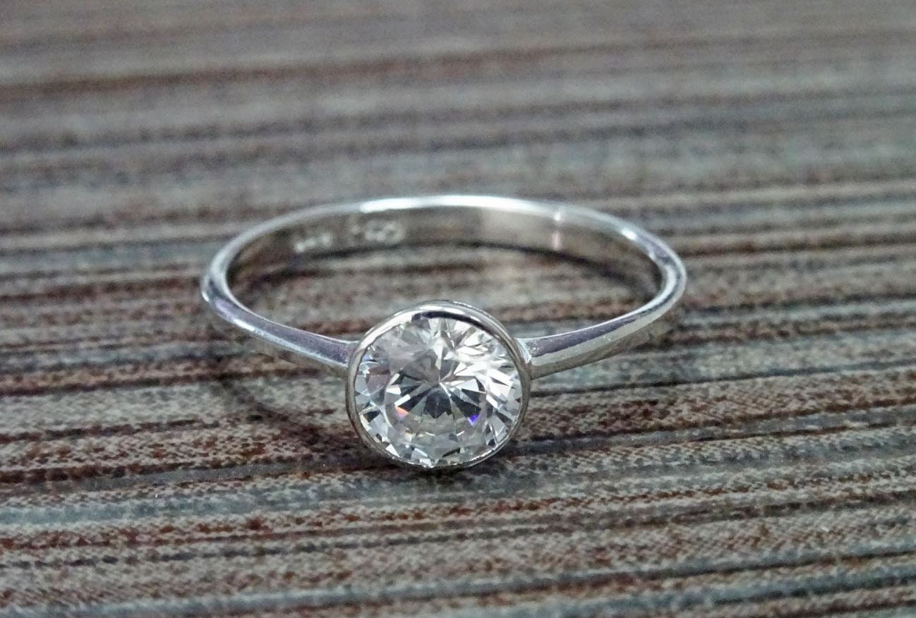 Minimalist Engagement Ring 925 Sterling Silver Solitaire 1 Carat Diamond Simulant CZ Travel Ring