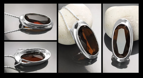 multi views Large Oval Pendant in Chocolate Brown Sterling Silver 925 Diamond-Simulated Zirconia Gift for Women