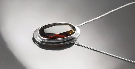 Necklace Large Oval Pendant in Chocolate Brown Sterling Silver 925 Diamond-Simulated Zirconia Gift for Women