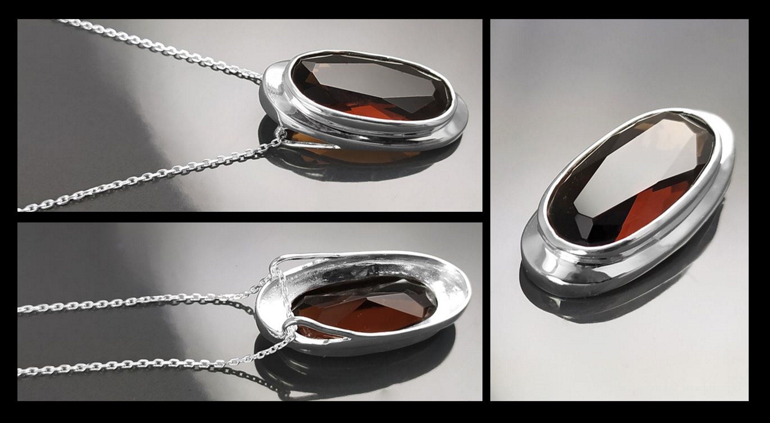 multi views Large Oval Pendant in Chocolate Brown Sterling Silver 925 Diamond-Simulated Zirconia Gift for Women