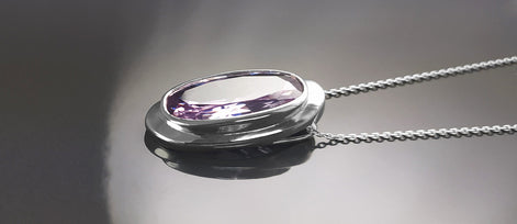 925 Oval cz Amethyst Sterling Silver Pendant, Bezel Set CZ Statement Necklace, Big cz Stone, light violet amethyst color Jewelry