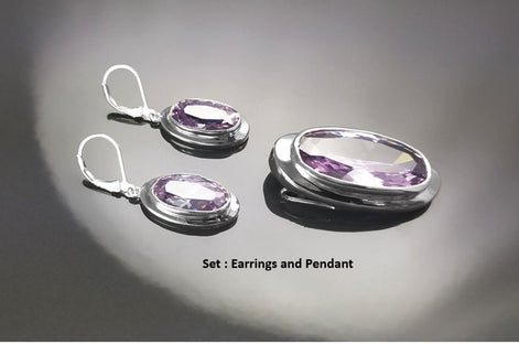 925 Oval cz Amethyst Sterling Silver Pendant, Bezel Set CZ Statement Necklace, Big cz Stone, light violet amethyst color Jewelry